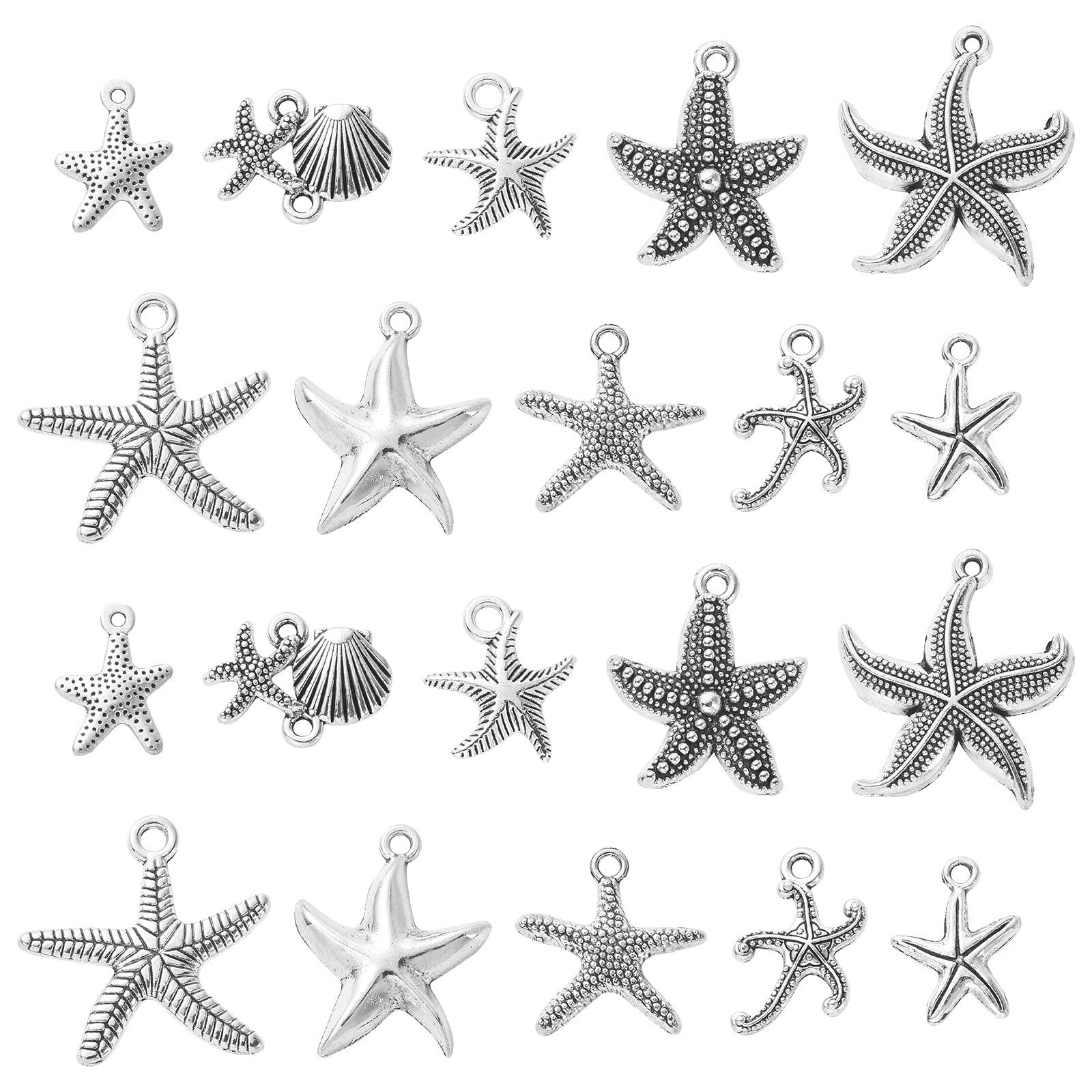 DanLingJewelry 100Pcs 10 Styles Antique Silver Starfish Charms Vintage Ocean Life Sea Animal Charms for Jewelry Craft Making