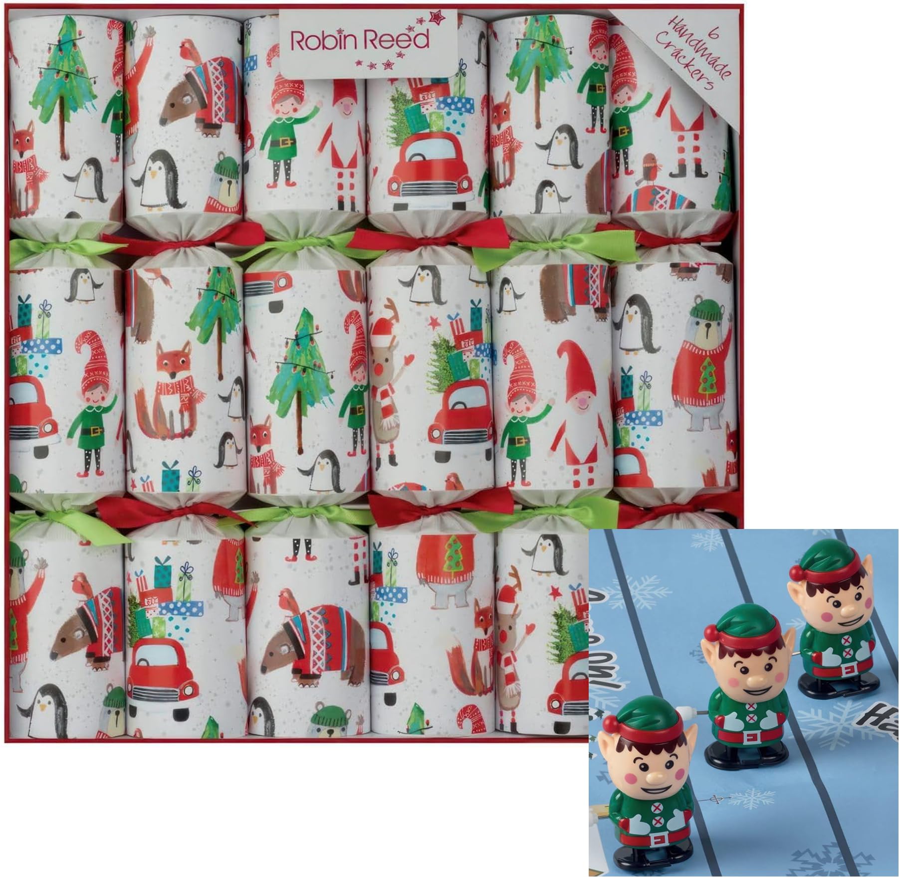 Racing Elf Christmas Crackers, set of 6. Ideal for the competitive family at Christmas. Reusable each year