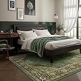 6x9 Vintage Rugs for Dining Room, Washable Rugs Non Slip Large Area Rug for Living Room Bedroom Office, Floor Decoration Big Rug Mat Low-Pile Kid & Pet Friendly(Border Green)