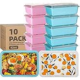 Moiturti 10 Pack 42 oz Meal Prep Containers, Reusable Plastic Food Prep Storage Containers with Printed Lids, Stackable, Leakproof, Microwave & Freezer & Dishwasher Safe,To Go Take Out Box, Orange