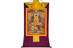 Gandhanra Tantric Tibetan Buddhist Thangka Wall Hanging,Shakyamuni Thangka,Hot Stamping Brocade Buddhist Tapestry for Zen Hom