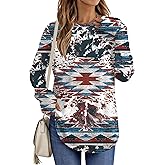 LOMON Womens Tunic Tops to Wear with Leggings Crew Neck Long Sleeve Shirts Casual Fall Tops with Thumb Holes