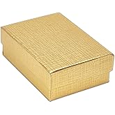 TheDisplayGuys - 25-Pack #32 Cardboard Linen Paper Jewelry Gift Boxes w. Cotton Padding - Gold (3.3" x 2.3" x 1.0")