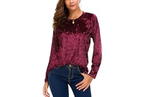 URBAN COCO Women's Vintage Velvet T-Shirt Casual Long Sleeve Top
