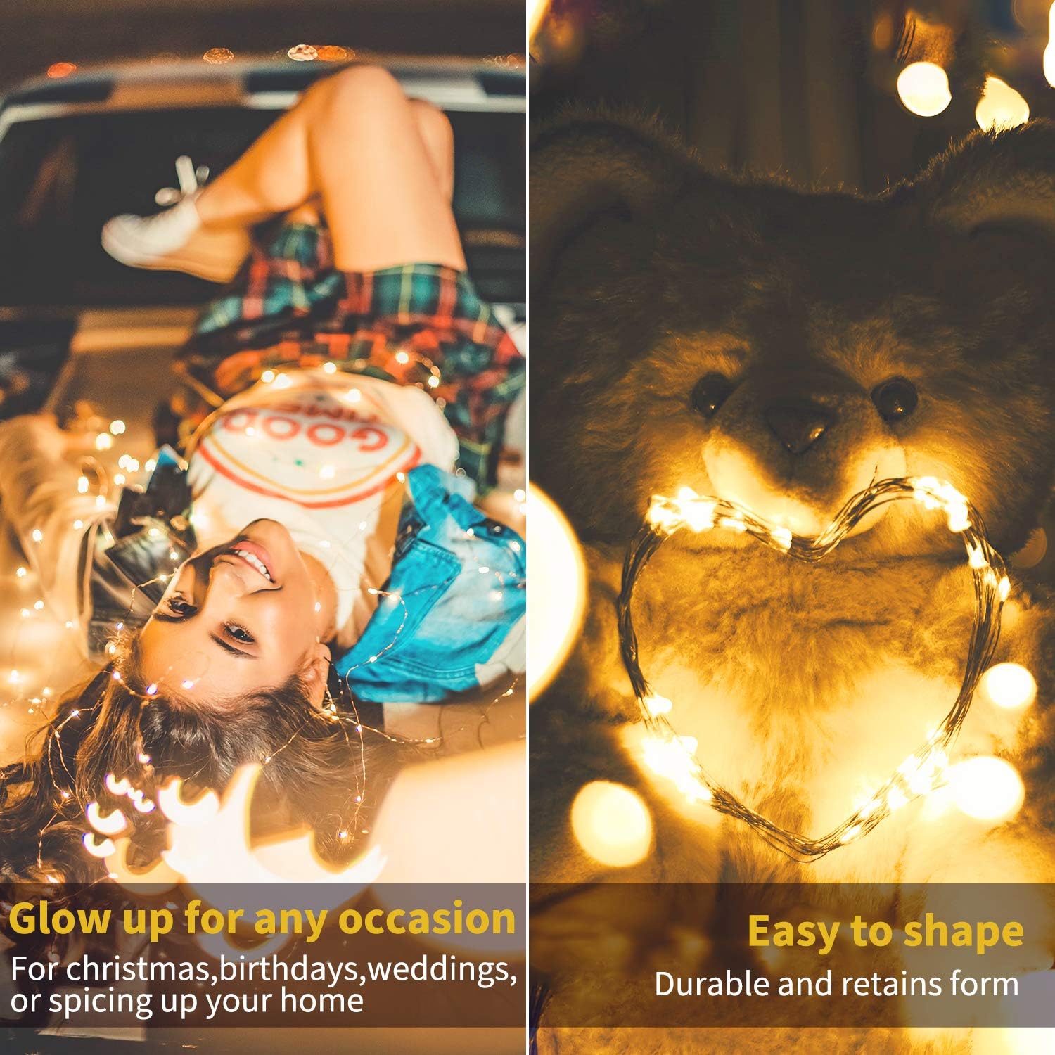 USB Fairy String Lights with Remote & Power Adapter, 66Ft 200 LED Firefly Lights for Bedroom Wall Ceiling Christmas Tree Wreath Craft Wedding Party Decoration, Warm White - - 