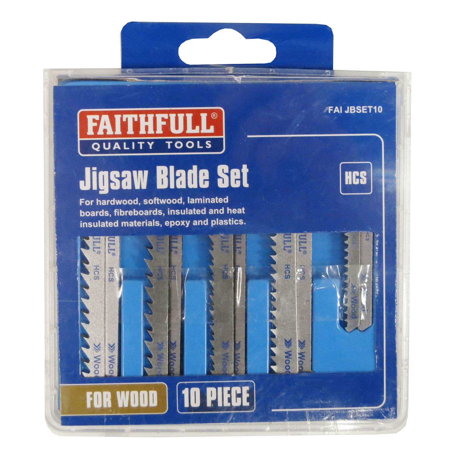 Faithfull FAIJBSET10 Jigsaw Blade 10 Piece Set For Wood. Includes: Fast, Clean, Anti Splinter and Curved Cutting Blades