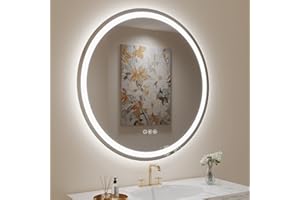 LOVESPEJO 36" Round LED Mirror for Bathroom, Anti-Fog LED Bathroom Vanity Mirror with Lights, Dimmable, 3 Colors, IP54 Waterproof