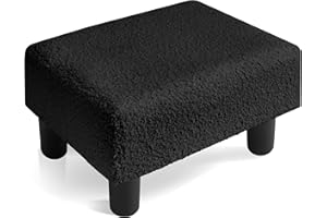 Poofzy Foot Stools Ottoman, Sherpa Small Foot Stool with Legs, Rectangle Small Ottoman Foot Rest for Couch, Footstools and Ottomans Small for Living Room Bedroom and Office (Black)