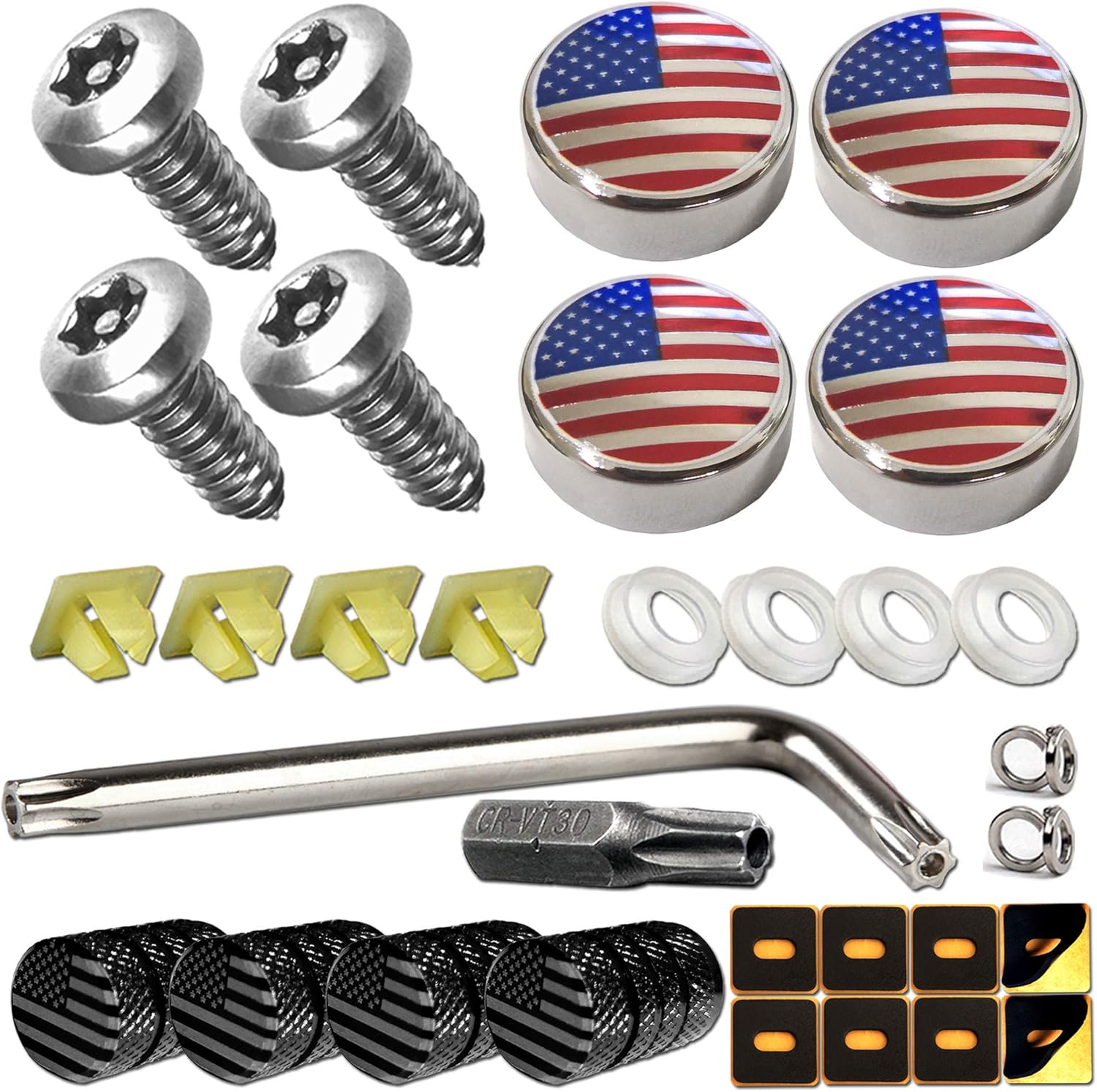 Aootf Anti Theft License Plate Screws & American Flag Car