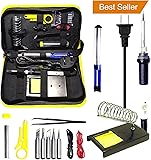 Magneto's Superb 14 Pieces Set Soldering Iron Kit 60w - 220v -Adjustable Temperature -Welding Soldering Iron Electric Soldering Iron Gun With 5 Various Tips, Solder Wire, Tweezers, Desoldering Pump, Wire Stripper Cutter, 2PCS Electric Wire, Iron Holder. Bonus E-BOOK Included.