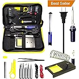 Magneto's Superb 14 Pieces Set Soldering Iron Kit 60w - 220v -Adjustable Temperature -Welding Soldering Iron Electric Soldering Iron Gun With 5 Various Tips, Solder Wire, Tweezers, Desoldering Pump, Wire Stripper Cutter, 2PCS Electric Wire, Iron Holder. Bonus E-BOOK Included.