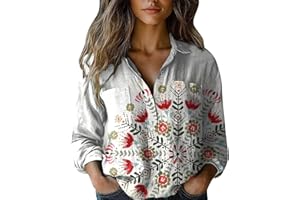 GOKKILRW Boho Peasant Tops for Women Floral Long Sleeve Mexican Blouses Paisley Print Vintage Western Button Down Dress Shirt
