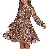 GRACE KARIN Girls V-Neck Floral Dresses 6-14Y Kids Long Sleeve Casual Fall Winter Christmas Holiday Hawaiian Flower Dress