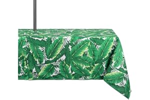 DII 100% Polyester, Spill Proof and Waterproof, Machine Washable, Outdoor Tablecloth with Zipper and Umbrella Hole, 60x84, Ba