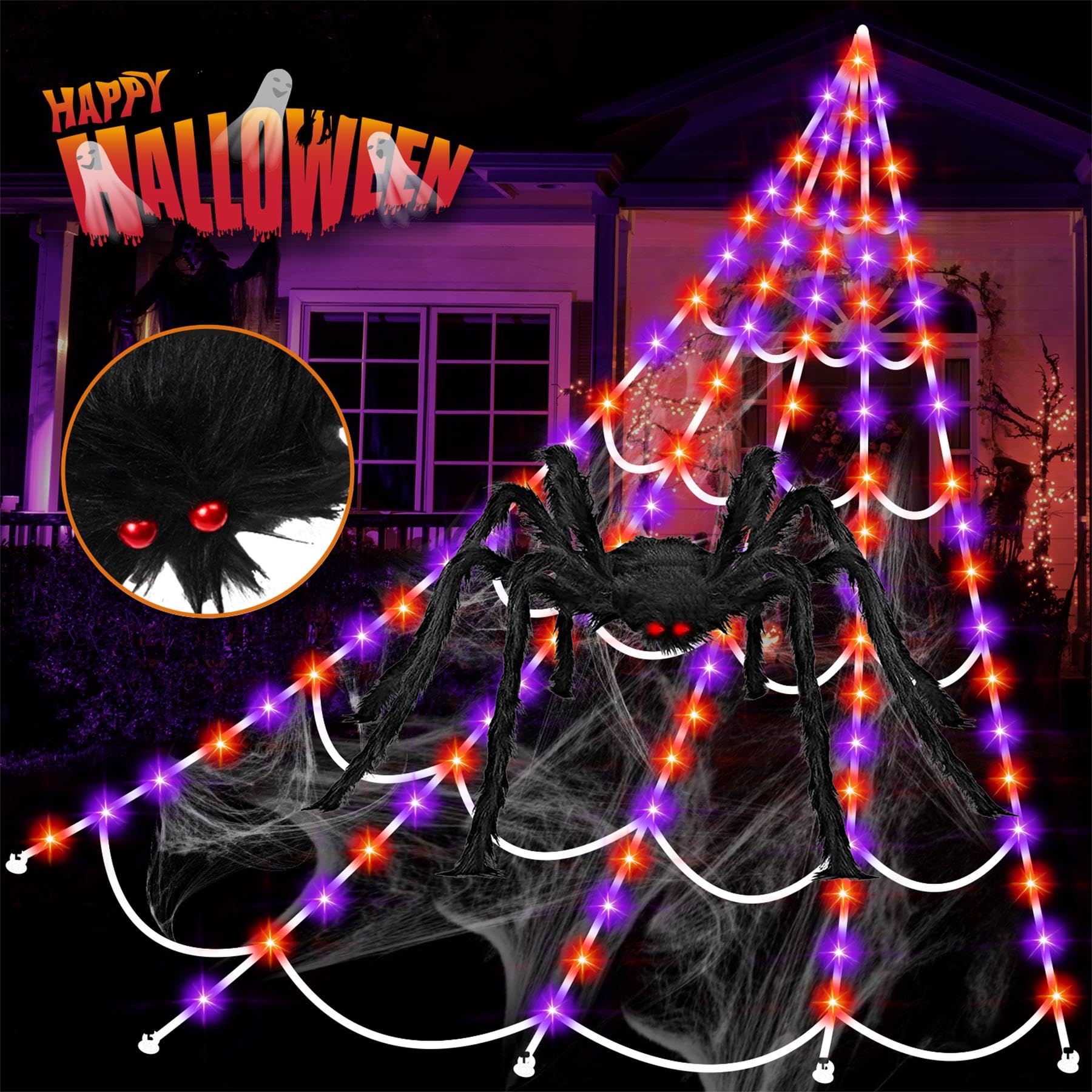 Photo 1 of Halloween Giant Spider Web Lights Decorations Outdoor, 16.4Ft 200 LED Lighted Spider Web Light up with 8 Modes for Yard House Decor