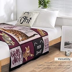 Cat Wine Print Blanket Cute Bengal Cat Dark Red