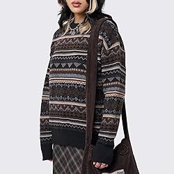 Women Y2K Argyle Striped Pullover Sweater Casual
