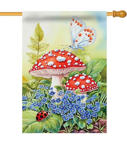Txtains Fantasy Gartenflagge – 30,5 X 45,7 Cm, Doppelseitig, Mit Pilzen, Blumen, Mond, Für Garten & Haus