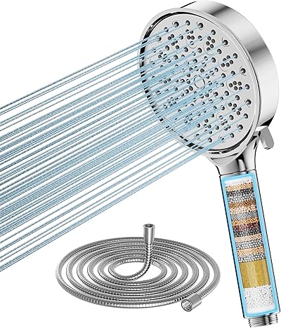 Cobbe Duschkopf mit Filter, Hochdruck Handbrause mit Schlauch, 6 Strahlarten Duschkopf Wassersparend mit Filtration in 20 Schichten, Duschbrause für Hartes Wasser,Rest-Chlor,Bakterien, Schwermetall