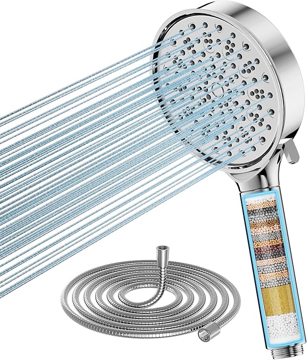 Cobbe Duschkopf mit Filter, Hochdruck Handbrause mit Schlauch, 6 Strahlarten Duschkopf Wassersparend mit Filtration in 20 Schichten, Duschbrause für Hartes Wasser,Rest-Chlor,Bakterien, Schwermetall