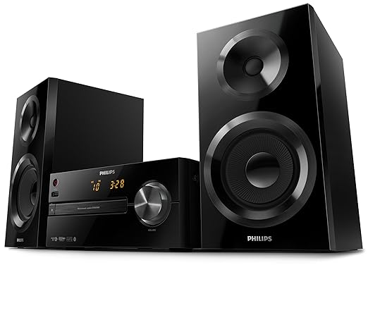 Philips BTM2560/12 Mini Stereoanlage mit Bluetooth (USB, CD, UKW, Alarm, 70 W) schwarz