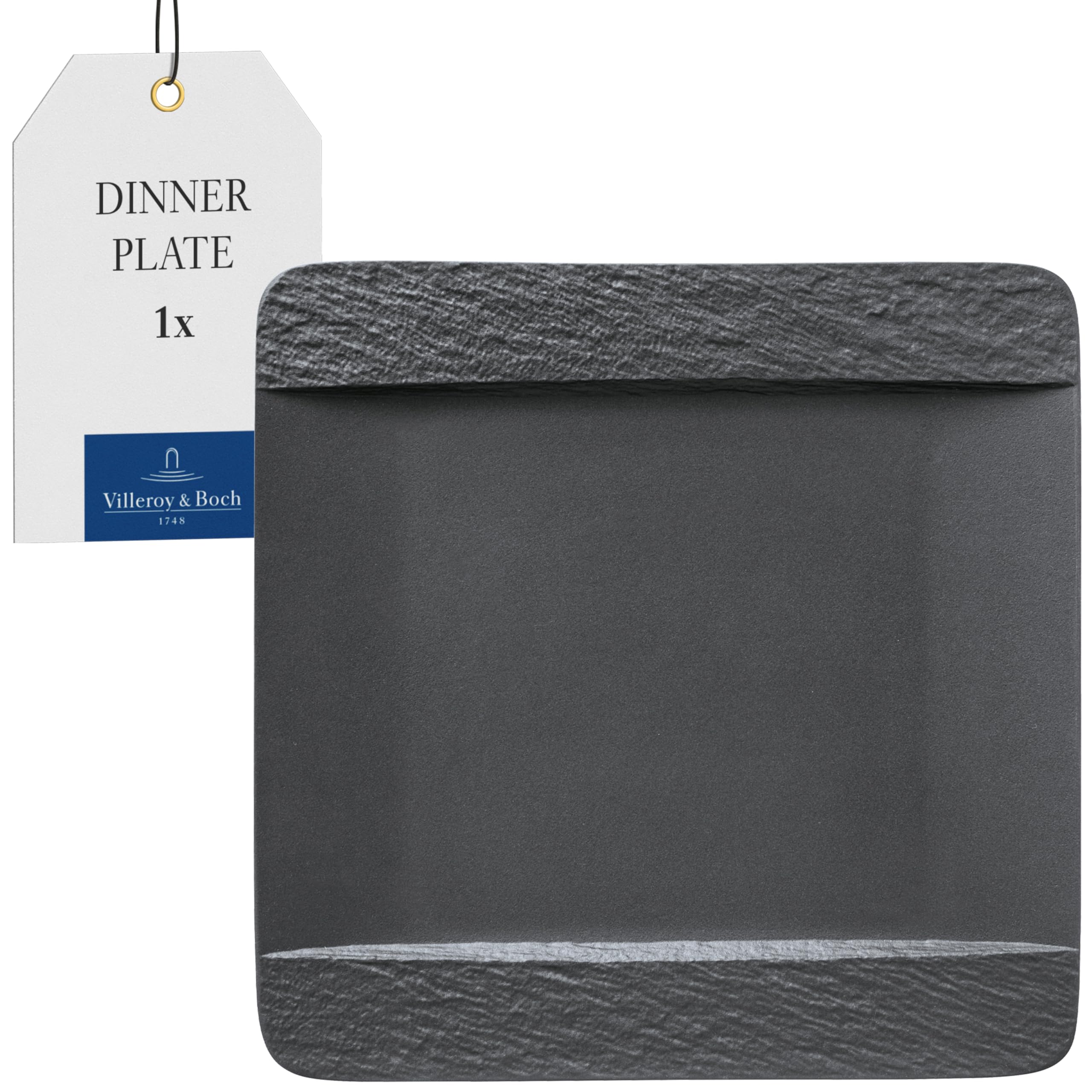 Villeroy & Boch 10-4239-2610 Manufacture Rock Square, Modern Plate Maoffrom Premium Porcelain, Dishwasher Safe, Black