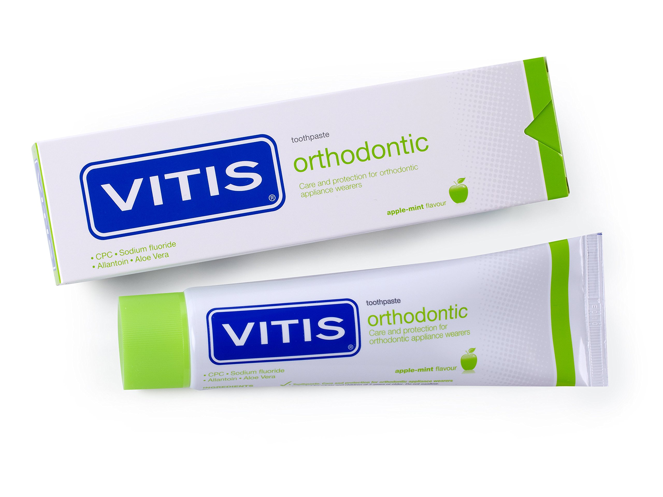 Vitis Orthodontic Toothpaste 100ml Pack of 2 – Fluoride Toothpaste for Braces, Gum Protection & Plaque Control, with CPC, Aloe Vera & Allantoin, Apple Mint Flavour