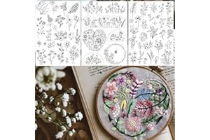 ZQmino 3 Sheets Stick and Stitch Embroidery Papers Designs Water Soluble Stabilizer for Embroidery Patterns with Pre-Printed Flowers and Leaves Pattern Transfers for Hand Sewing Lover Beginners