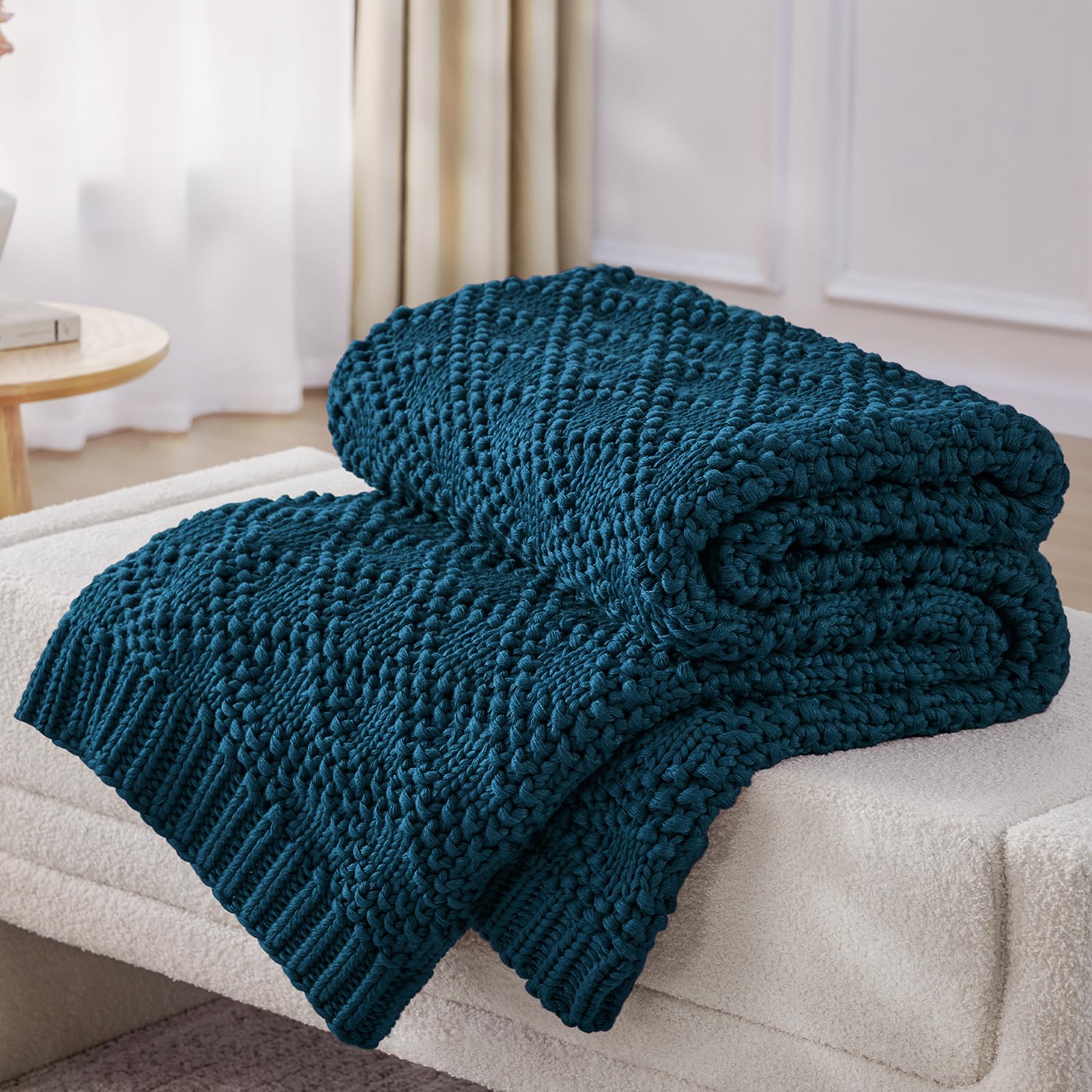 Photo 1 of Anysay Knitted Weighted Blanket for Adult, Chunky Knit Weighted Throw for Sleep 60"*80" 20lbs, Cooling Breathable Machine Washable Heavy Blanket for Room Decor (Peacock, Queen)