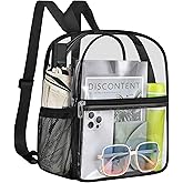 Slumou Clear Backpack for Stadium Events 12x12x6 Sports Backpack Mini Small for Fan, Concert, Beach, Work, Travel & Sporting(Black)
