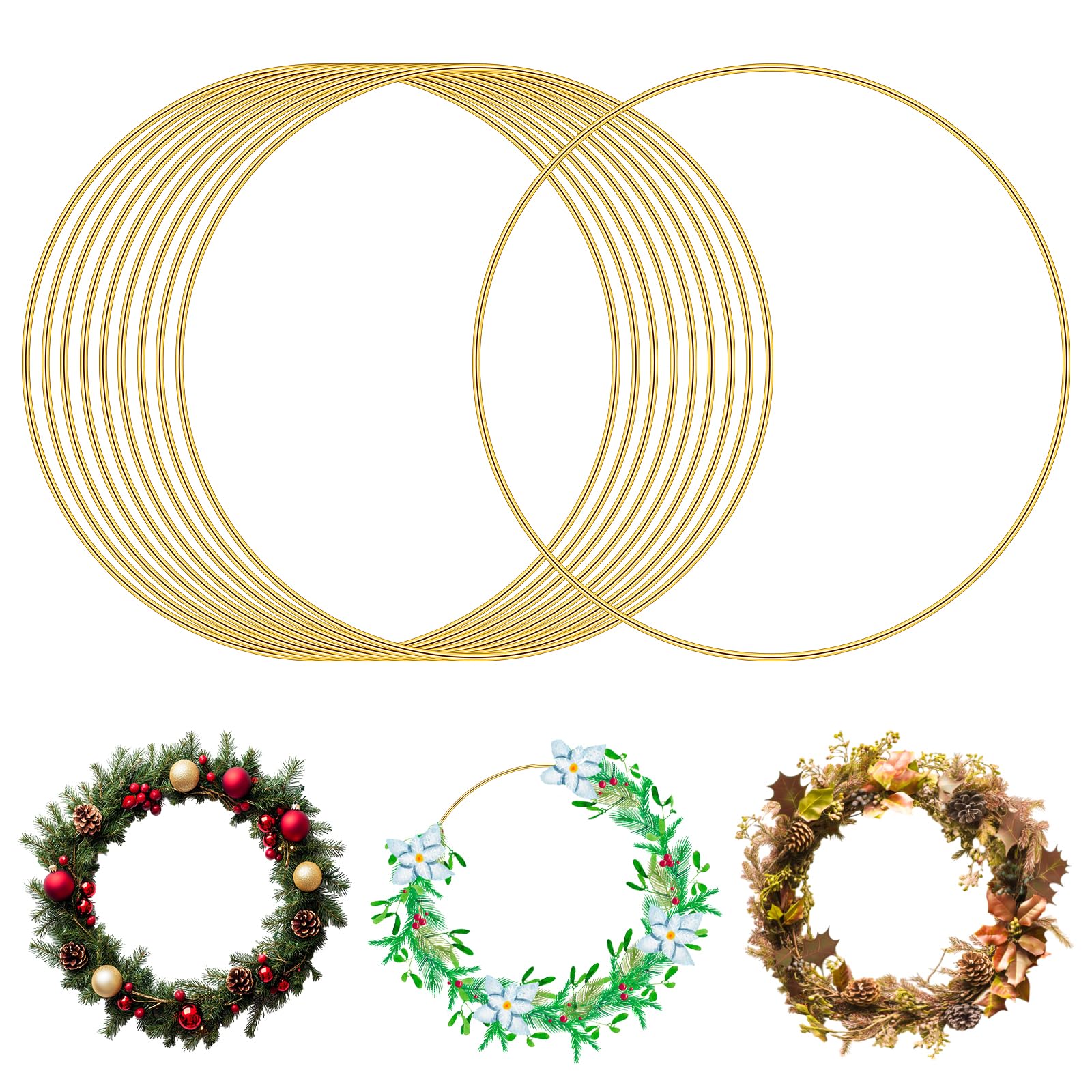Photo 1 of 10 Pack Metal Floral Hoop, 10 Inch Gold Metal Hoops for Crafts, Smooth Wreath Macrame Rings for DIY Wedding Decorations Dream Catchers