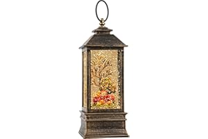VISFLAIR 10'' Fall Snow Globe Lantern, Thanksgiving Lighted Lantern, Swirling Glitter Snow Globe for Fall Harvest Day Decorations, Home Fall Decor, Halloween and Gift (Truck&Pumpkins)