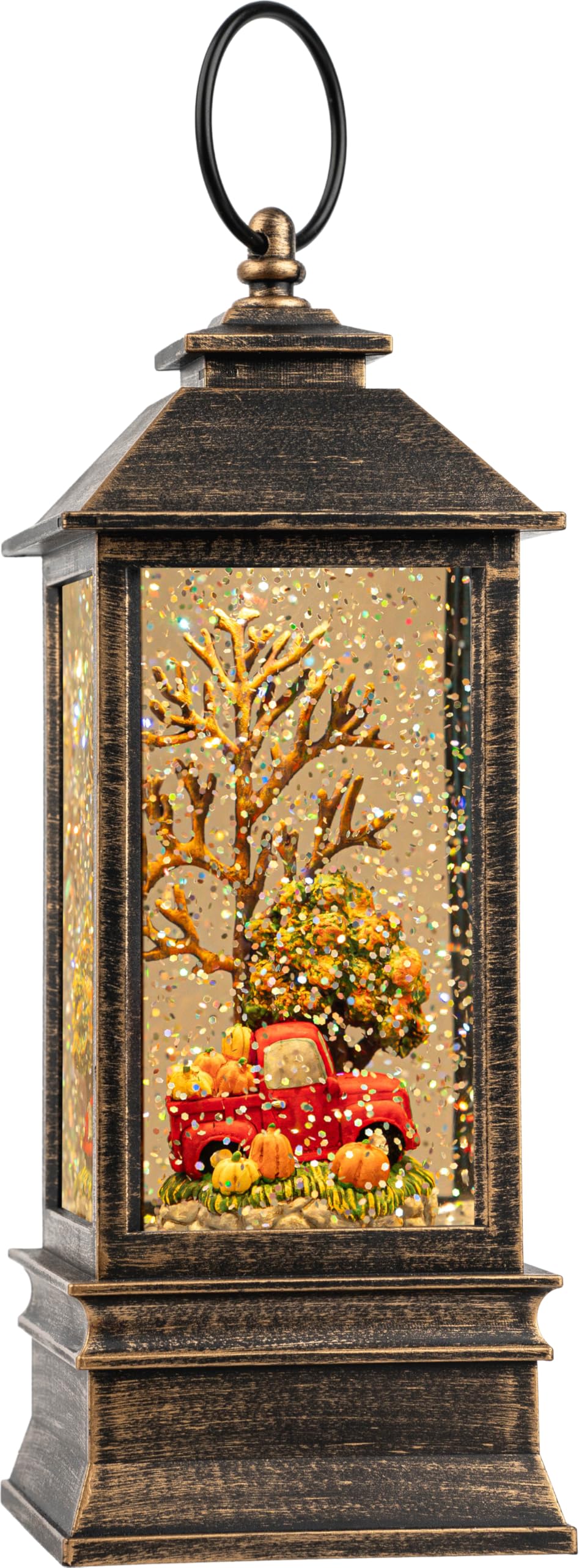 Photo 1 of 10'' Fall Snow Globe Lantern, Thanksgiving Lighted Lantern, Swirling Glitter Snow Globe for Fall Harvest Day Decorations, Home Fall Decor Gift (Truck&Pumpkins)