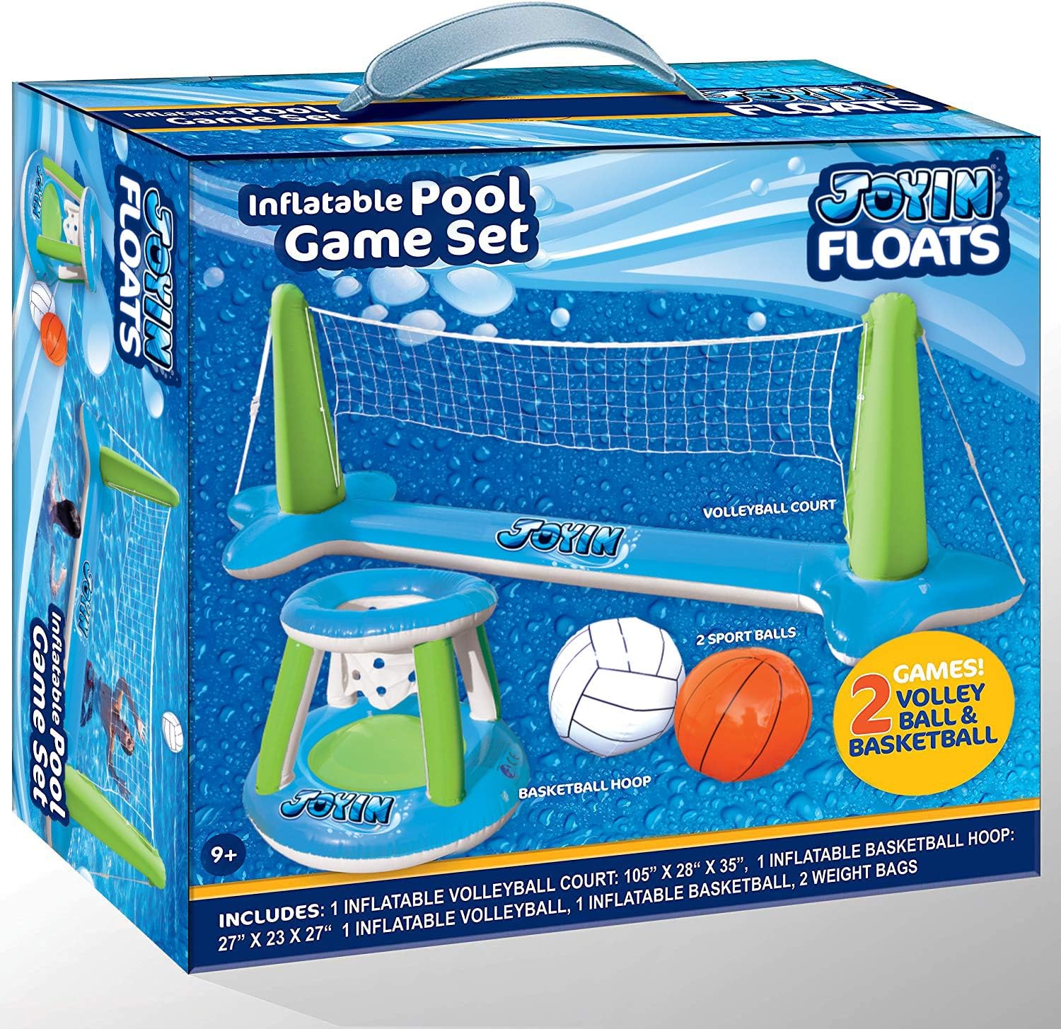 Inflatable Volleyball Net & Basketball Hoops Green & Blue Pool Float Set; Balls Included for Kids and Adults, Summer Pool Game, Summer Floaties, Volleyball Court (105”x28”x35”)|Basketball (27”x23”x27”: Sports & Outdoors