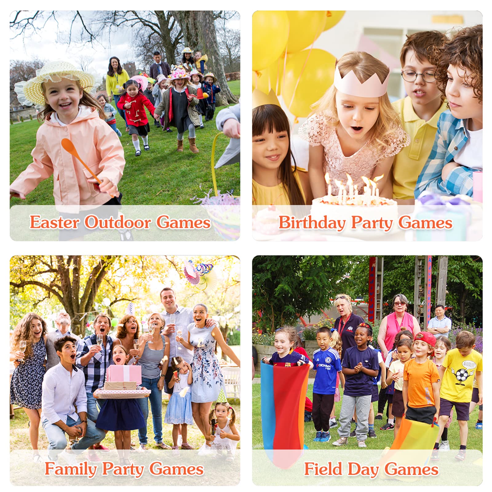 Dreampark Outdoor Games Potato Sack Race Bags for Kids Adults 4-10 Players, Carnival Birthday Party Easter Field Day Games Outside Lawn Yards Family Reunion Game 3 Legged and Egg Spoon Race