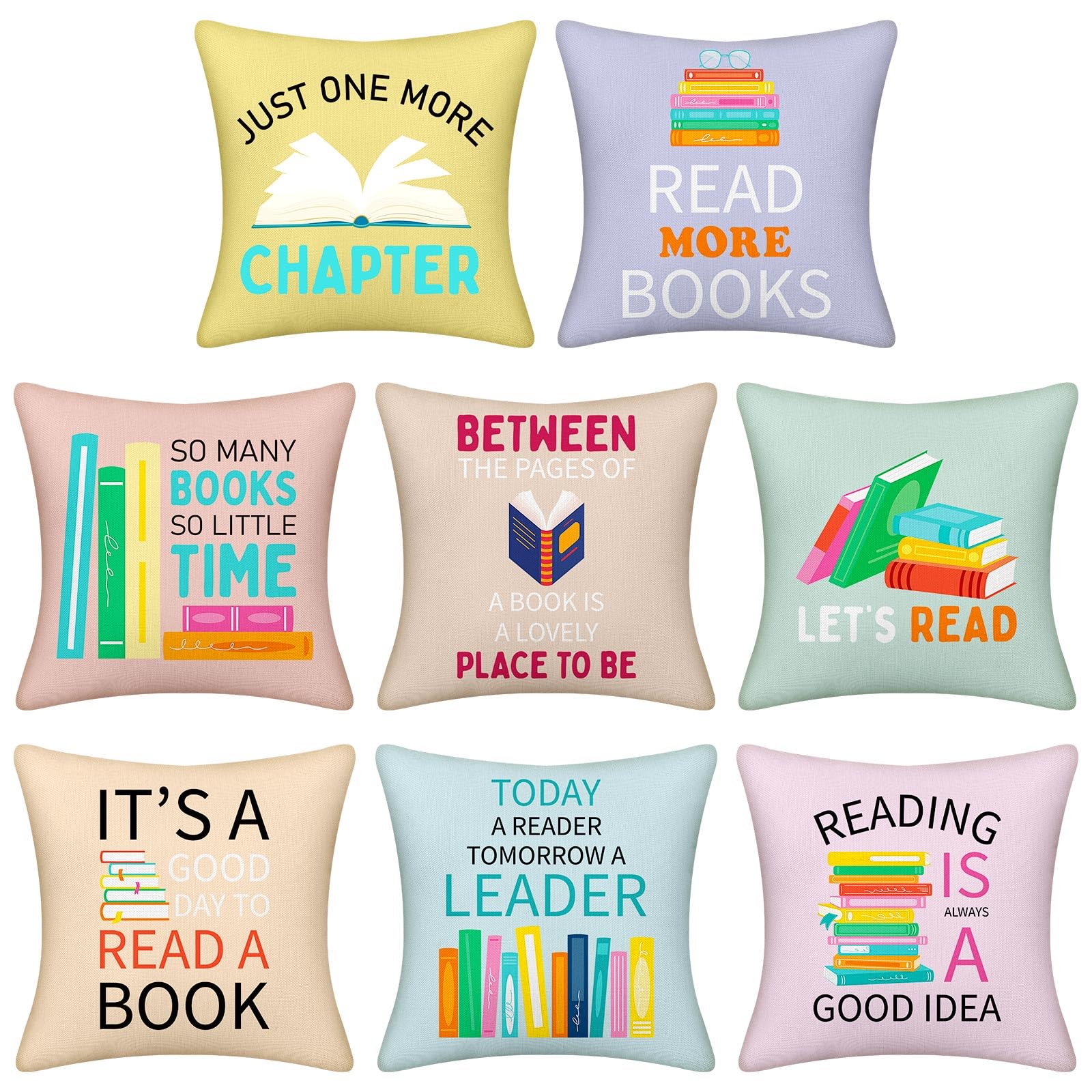Photo 1 of Hosuly 8 Pieces Classroom Pillows Covers 18x18 Inch Inspirational Pillow Covers Quotes Cases for Home Outdoor Reading Corner Bedroom Playroom Kindergarten Couch Floor Sofa (Reading Style)