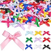 100PCS Tinkrstuff Colorful Mini Bows for Crafts, 1.5*2" Fabric Small Bows for Decoration,Satin Ribbon Tiny Bow for Clothes Ornament, Christmas Tree Bows &Thanksgiving Gifts Party Cake Balloon Treats