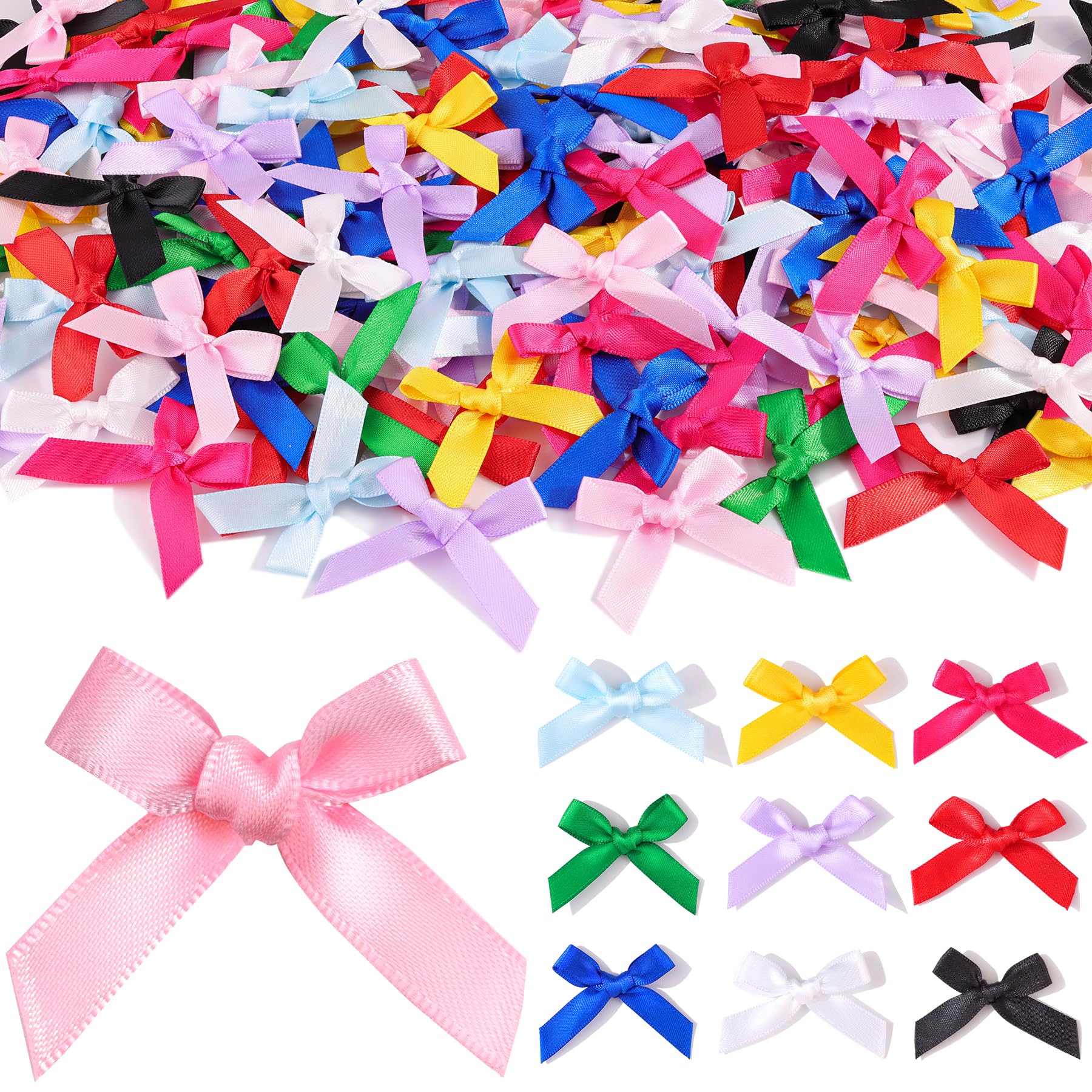 Photo 1 of 100PCS Tinkrstuff Colorful Mini Bows for Crafts, 1.5*2" Fabric Small Bows for Decoration,Satin Ribbon Tiny Bow for Clothes Ornament, Christmas Tree Bows &Thanksgiving Gifts Party Cake Balloon Treats