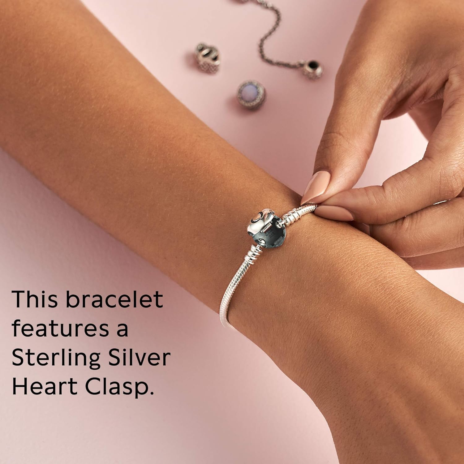 Pandora Jewelry Moments Heart Clasp Snake Chain Charm Sterling Silver Bracelet, 8.3": Clothing