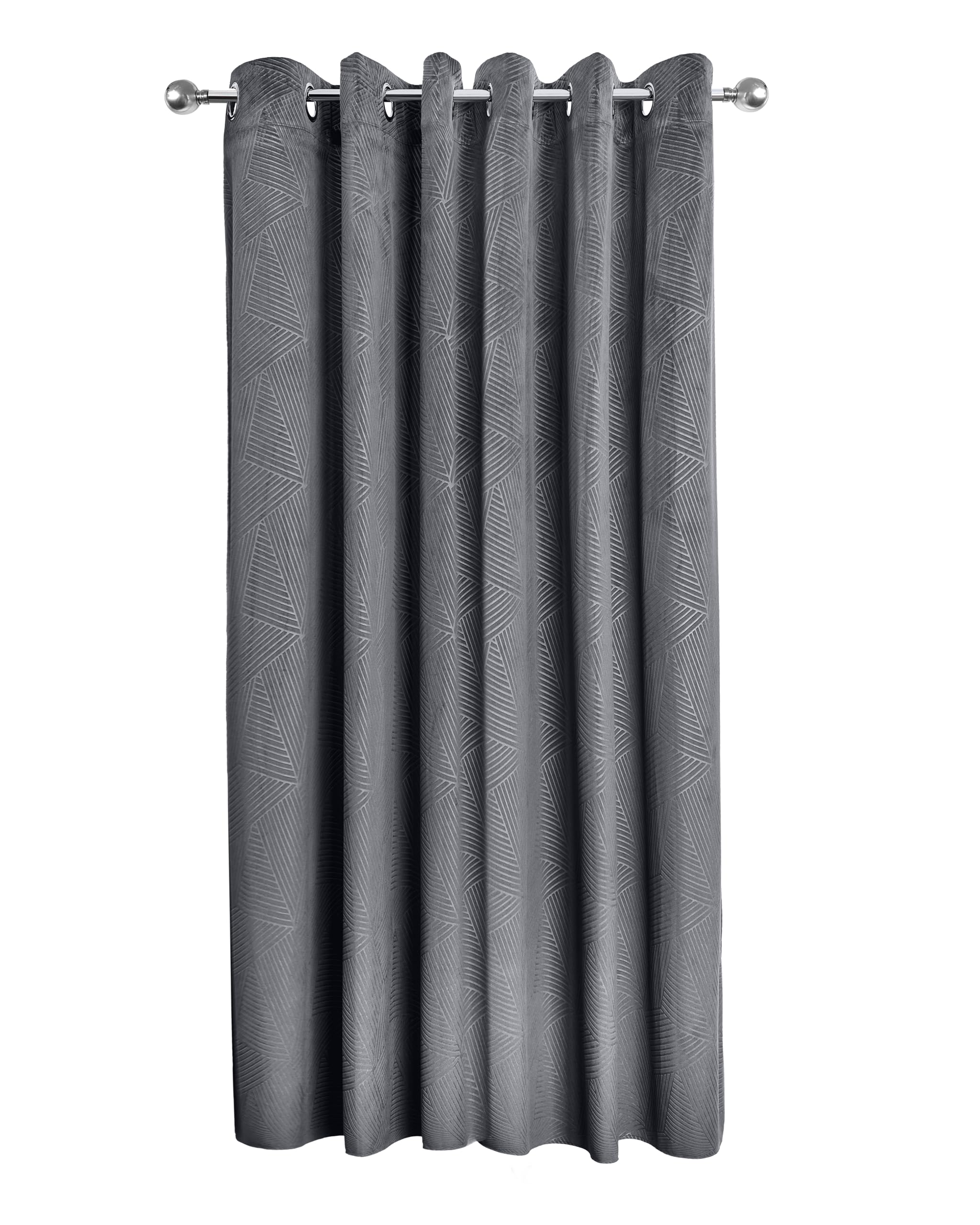 Emma Barclay Midnight - Embossed Velvet Woven Thermal Eyelet Door Curtain (Charcoal, Width 66" x 84"Drop (168x213cm))