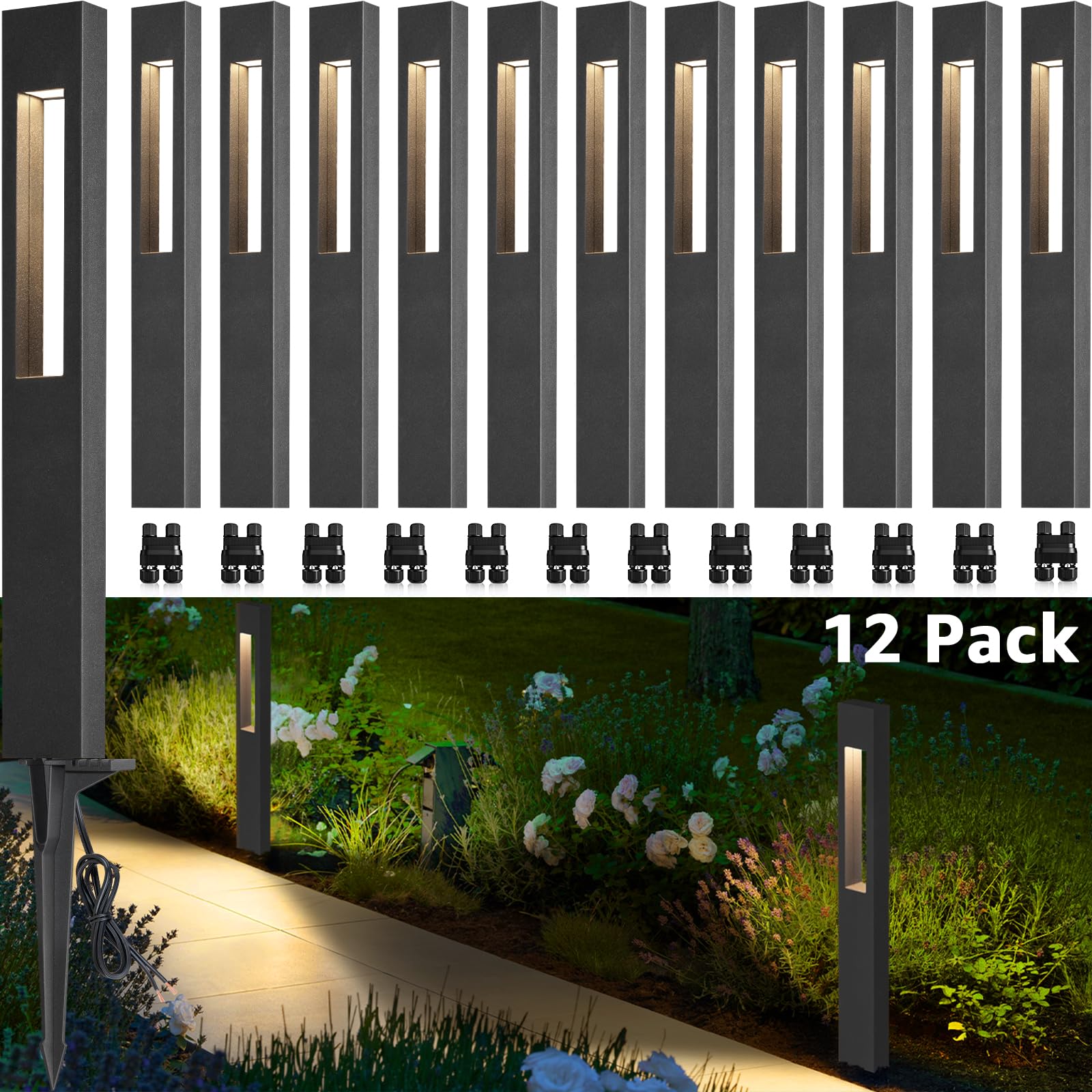 Photo 1 of ***PARTIAL SET / MISSING ASSEMBLY PIECES*** SUNVIE LED Low Voltage Landscape Lights 3W Pathway Lights Low Voltage 12-24V Landscape Path Lights 3000K CRI 90+ Aluminum Waterproof Pathway Lighting for Walkway Garden Yard ETL Listed Cord, 12 Pack