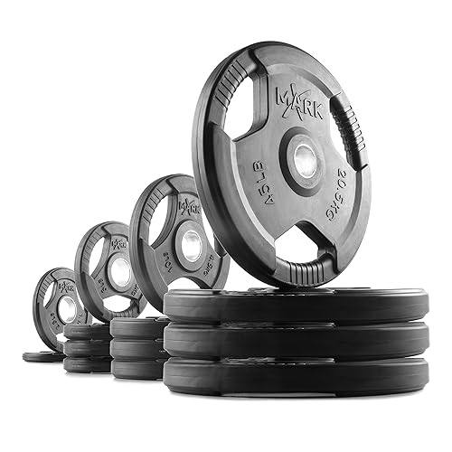 XMARK TRI-GRIP 245 lb Set of Olympic Weight Plates, Rubber Coated