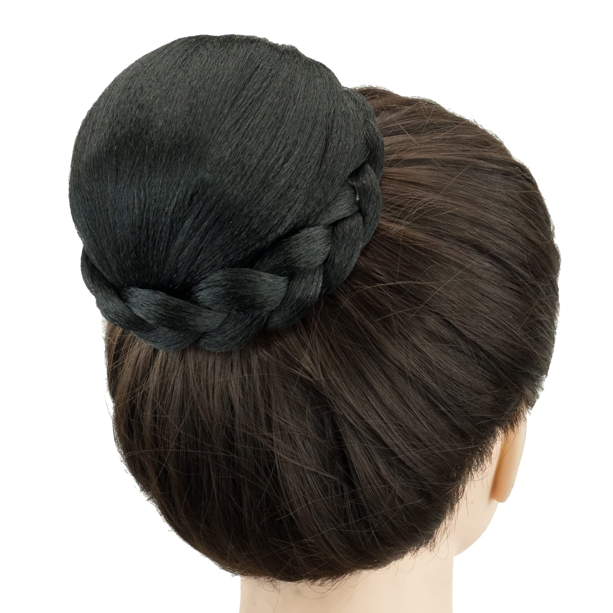 IMISSU Small Size Braided Chignon Dancer Hair Cover Donut Hairpieces Scrunchies Hair Bun Wig Updo Wedding Party for Women (M3 Black)