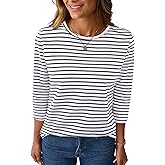 LilyCoco Womens 3/4 Length Sleeve Tops Striped Boatneck Shirt Breton French Cotton Tees