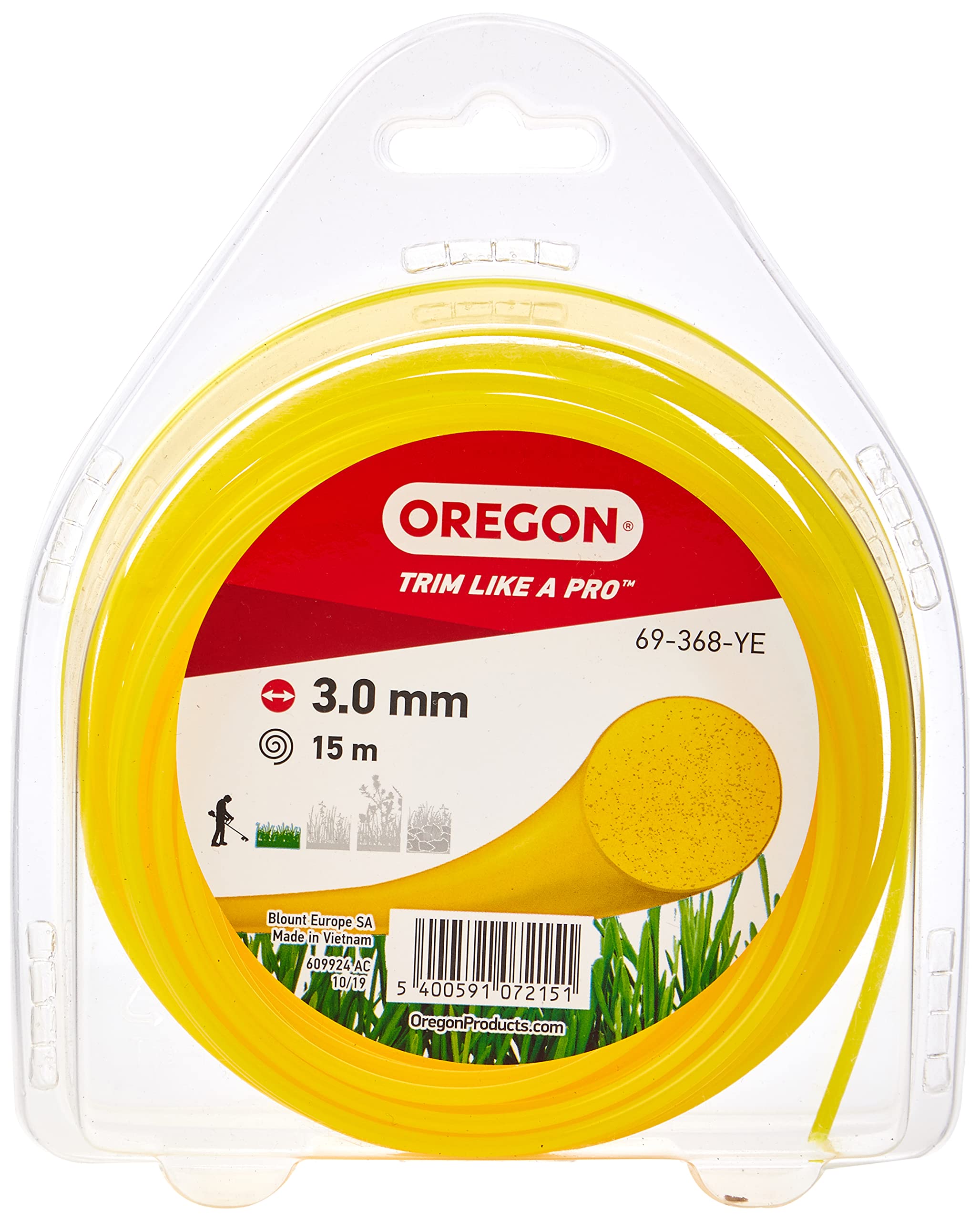 Oregon Yellow Round 3mm Strimmer Line, Trimmer Line Tackles Grass, Weeds, Lawn Edges & Flower Beds, Gardening & Lawn Care Nylon Strimmer Wire, Fits Most Standard Models, 3.0mm x 15m (69-368-YE)