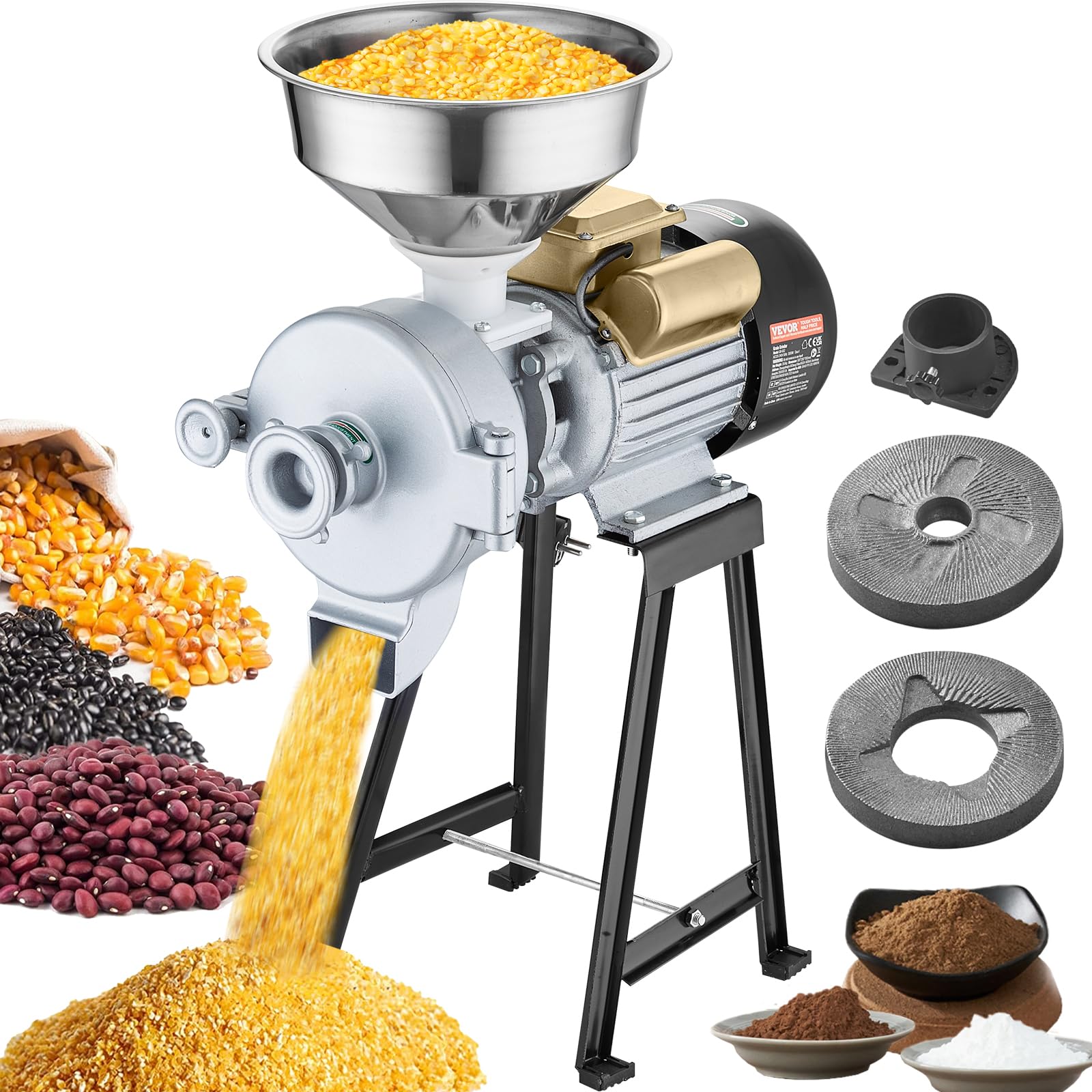 Photo 1 of (used)(see images) VEVOR Electric Grain Mill Grinder, 3000W Spice Grinders, Commercial Corn Mill with Funnel, Thickness Adjustable Powder Machine