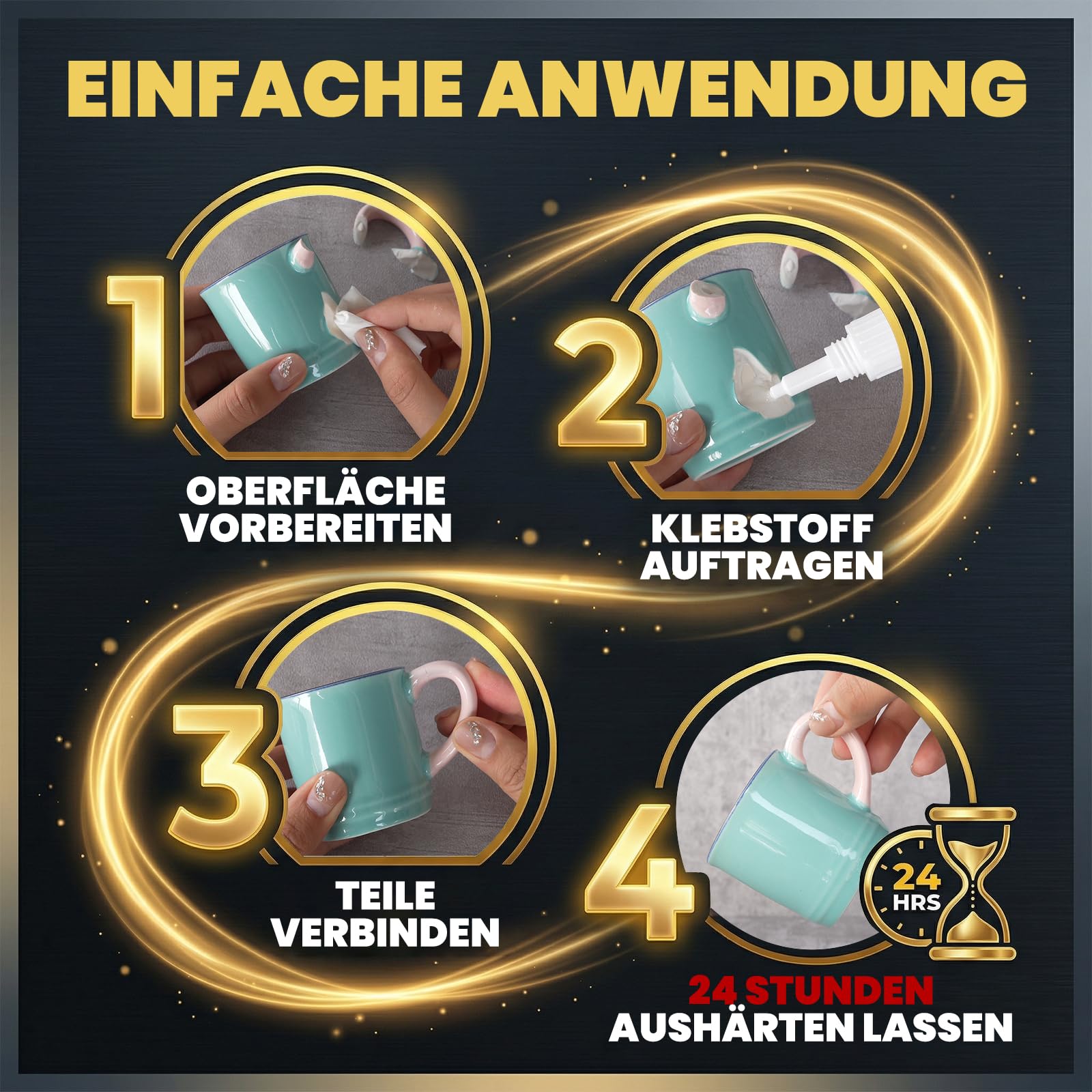 Sekundenkleber Flüssig für Keramik Porzellan Ton Stein, Porzellankleber Spülmaschinenfest Wasserfest, Keramik Kleber Extra Stark Superkleber für Alles Cyanacrylat Sekundenkleber mit Dünne Spitze, 50g 7