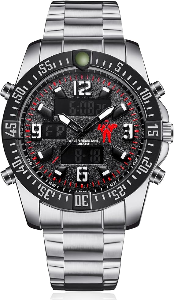 Amazon Leap X Pioneers 腕時計クラシックビッグフェイスミリタリーアナログデジタル多機能シルバーステンレスlpb35ggwr メンズ赤 メンズ腕時計 腕時計 通販