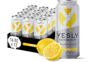 Yesly Functional Water, Lemon, Naturally Flavored Still Water with Electrolytes, Magnesium, Potassium, Vitamin C, B6 & B12, Zero Sugar, No Artificial Sweeteners, Caffeine Free, 16 Fl Oz Cans, 12 Pack