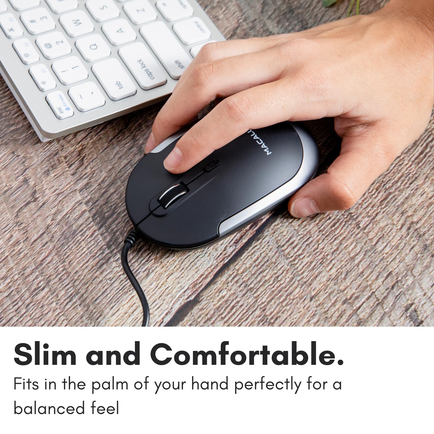 Macally Silent Wired Mouse - Slim & Compact USB Mouse for Apple Mac or Windows PC Laptop/Desktop - Designed with Optical Sensor & DPI Switch - Simple & Comfortable Wired Computer Mice (Space Gray)